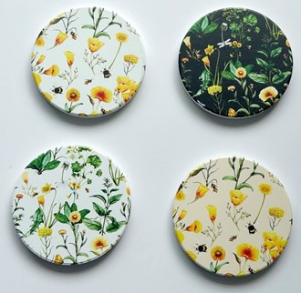 Coasters Bees & Flowers  9cm, set of 4